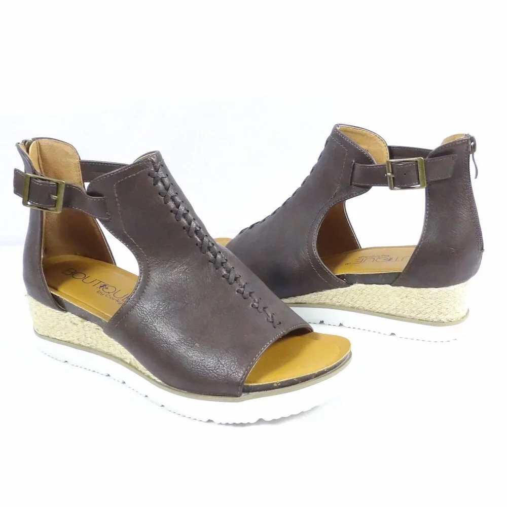 Corkys SUGAR CITY Espadrille Low Wedge Sandals Dark Brown NIB Open Toe Size 10 - Picture 6 of 15